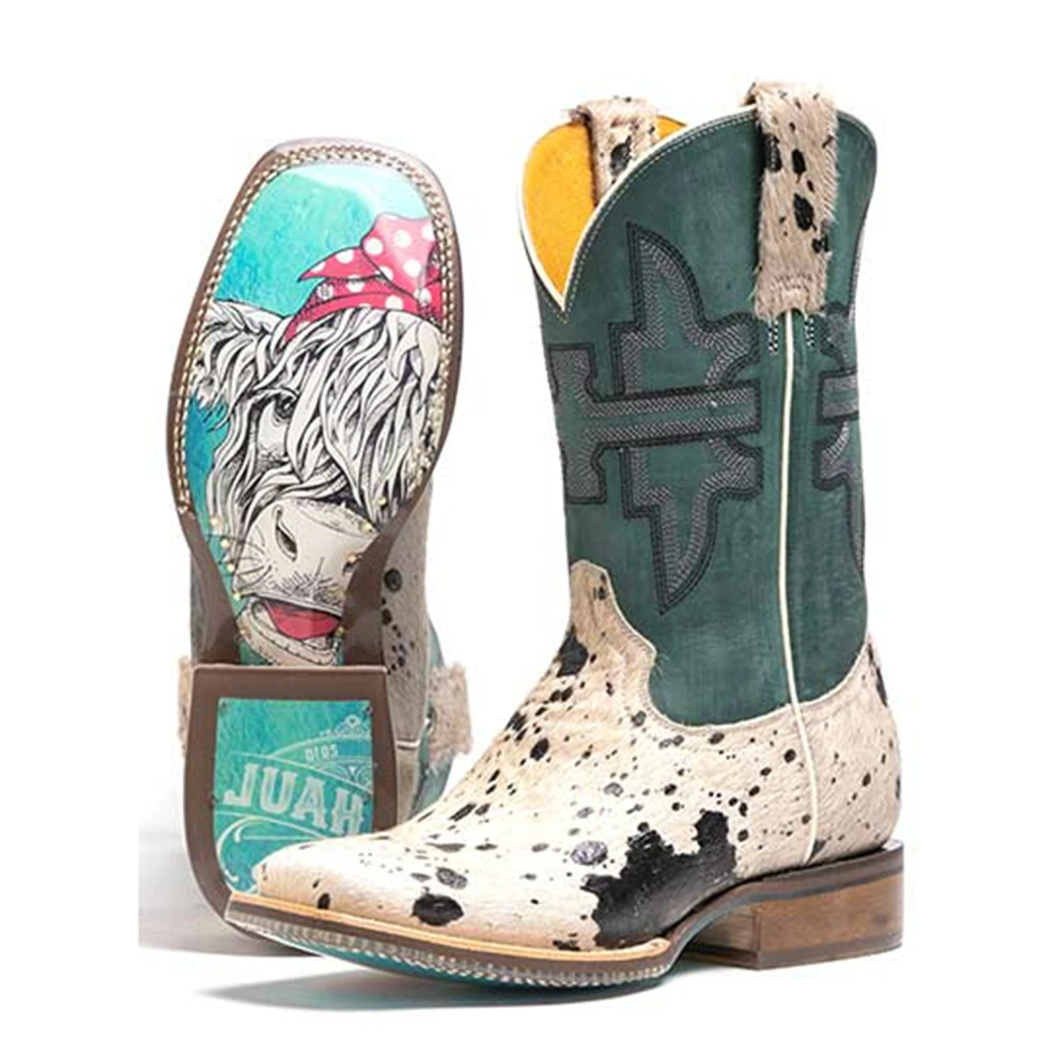 ROPER Women's Tin Haul Shaggy Cow Hide Square Toe Cowboy Boots 3 ROPER Women's Tin Haul Shaggy Cow Hide Square Toe Cowboy Boots