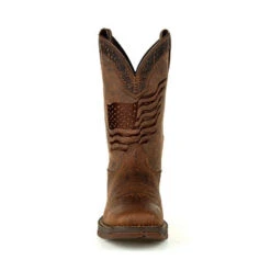 Durango Brown Distressed Flag Embroidery Square Toe Boots -Western Denim Store DDB0314 front