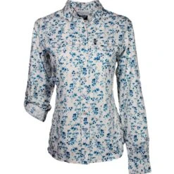 HOOey Ladies Sol White Floral Pattern Long Sleeve Button Down