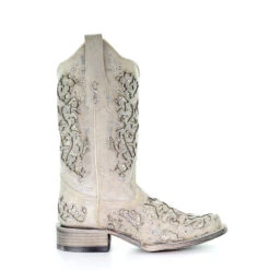 Corral Boots Corral White Glitter Inlay Boots -Western Denim Store a3397