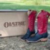 Olathe Black & Red Smooth Ostrich Boots -Western Denim Store olatheblkred1